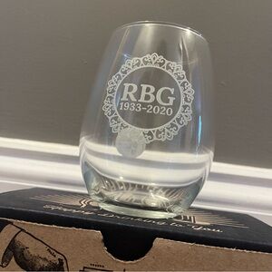 Ruth Bader Ginsburg 15oz stemless wine glass NIB new clear laser etched cup RBG